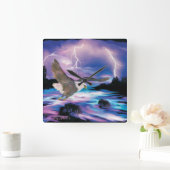 Majestic Bald Eagle Soaring In The Moonlight Quadratische Wanduhr (Zuhause)