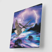 Majestic Bald Eagle Soaring In The Moonlight Quadratische Wanduhr (Winkel)