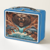 Majestic Bären Jagen in rauschenden Rapids Metall Brotdose (Vorderseite)