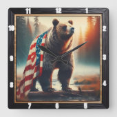 Majestic Bear Patriotic Forest Quadratische Wanduhr (Vorderseite)