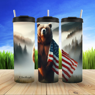 Majestic Bear Patriotism Forest Design Thermosbecher