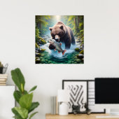 Majestic Begegnung: Bären und Fisch im Streit Poster (Heimbüro)