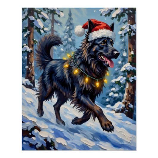 Majestic Belgian Shepherd Snow Forest Christmas Poster (Vorderseite)