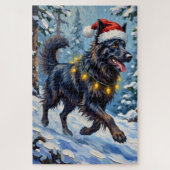 Majestic Belgian Shepherd Snow Forest Christmas Puzzle (Vertikal)