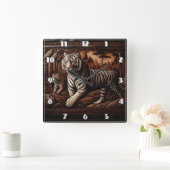 Majestic Bengalisch Tigers Roaming in dichten Wäld Quadratische Wanduhr (Zuhause)
