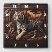 Majestic Bengalisch Tigers Roaming in dichten Wäld Quadratische Wanduhr (Vorderseite)