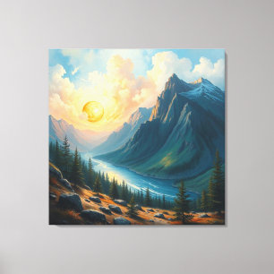 Majestic Berglandschaft mit Sunset und Fluss Leinwanddruck