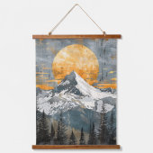 Majestic Berglandschaft - Rustikale Natur Wandteppich Mit Holzrahmen (Vorderseite)