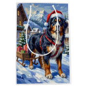 Majestic Bernese Mountain Dog Alpine Christmas Mittlere Geschenktüte (Vorderseite)