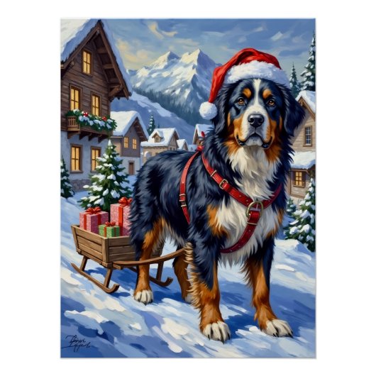 Majestic Bernese Mountain Dog Alpine Christmas Poster (Vorderseite)