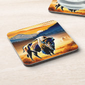 Majestic Bison Sunset Getränkeuntersetzer (Linke Seite)