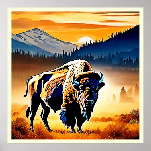 Majestic Bison Sunset Poster (Vorne)