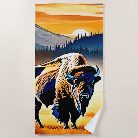 Majestic Bison Sunset Strandtuch (Vorderseite)