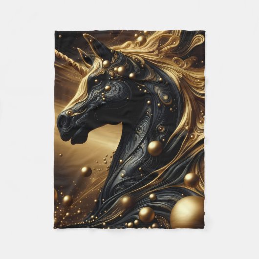 Majestic Black and Gold Einhorn Design Fleecedecke (Vorderseite)