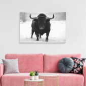 Majestic Black Bull im Winterschneefeld Leinwanddruck (Insitu (Wohnzimmer))