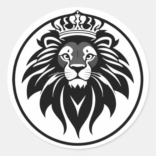 Majestic Black Circle Lion Crest Logo With Crown Runder Aufkleber (Vorderseite)