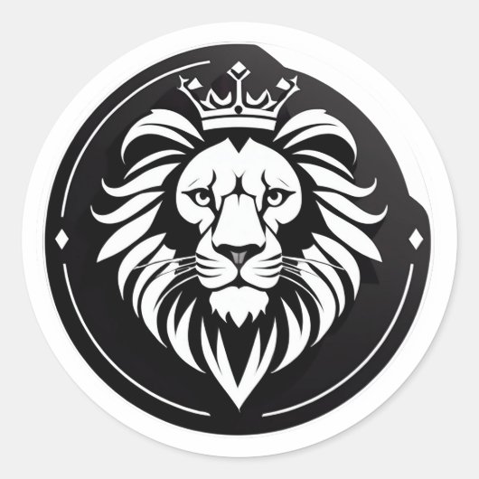 Majestic Black Circle Lion Crest Logo With Crown Runder Aufkleber (Vorderseite)