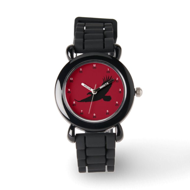 Majestic Black Eagle Silhouette Bold Red Armbanduhr (Vorderseite)
