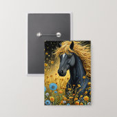 Majestic Black Hallion Amid Vibranding Wildblumen Button (Vorderseite/Rückseite)