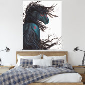 Majestic Black Horse Friesian Canvas Print Bihrle Leinwanddruck (Insitu (Schlafzimmer))
