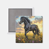 Majestic Black Horse Galloping durch eine lebendig Magnet (Vorderseite/Rückseite)