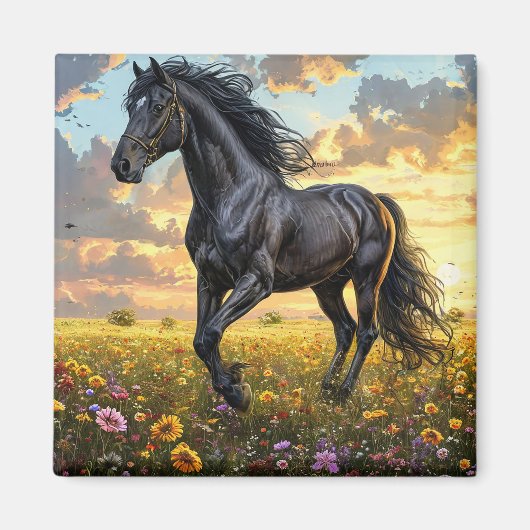 Majestic Black Horse Galloping durch eine lebendig Magnet (Vorne)