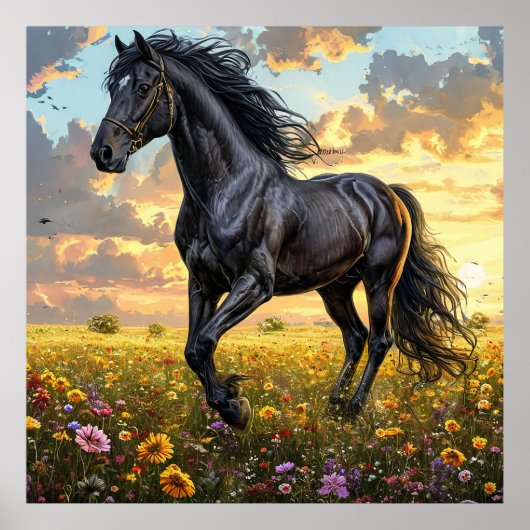Majestic Black Horse Galloping durch eine lebendig Poster (Vorne)
