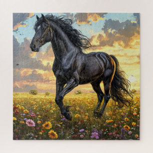 Majestic Black Horse Galloping durch eine lebendig Puzzle