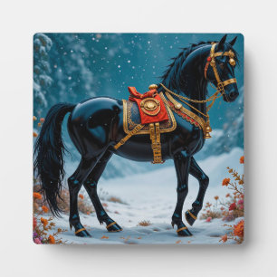 Majestic Black Horse in Gold Harness Fotoplatte
