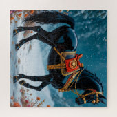 Majestic Black Horse in Gold Harness Puzzle (Horizontal)