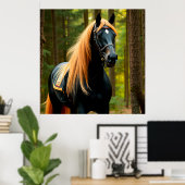 Majestic Black Horse mit blühender Mane Poster (Heimbüro)