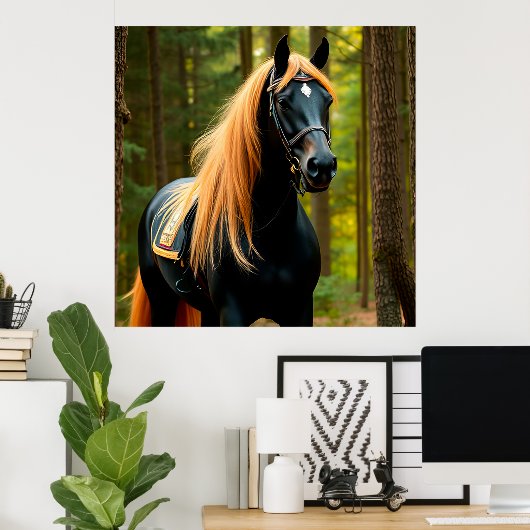 Majestic Black Horse mit blühender Mane Poster (Heimbüro)