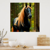 Majestic Black Horse mit blühender Mane Poster (Küche)