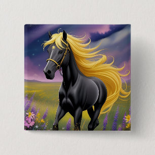 Majestic Black Horse mit Golden Mane Button