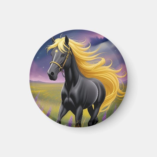 Majestic Black Horse mit Golden Mane Magnet (Vorne)
