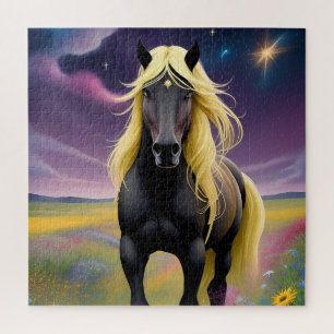 Majestic Black Horse mit Golden Mane Puzzle