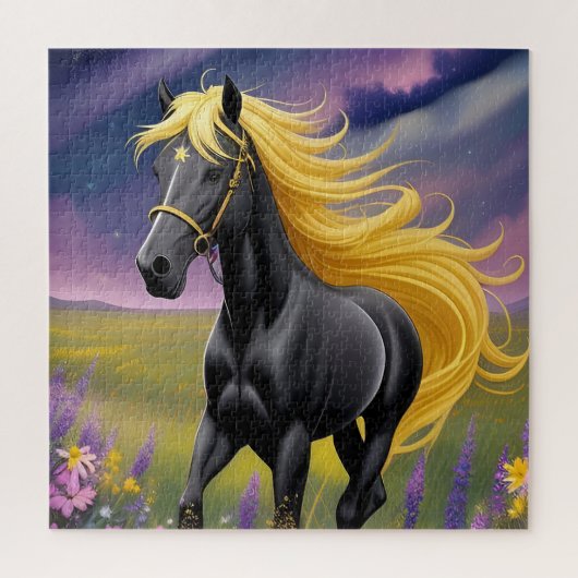 Majestic Black Horse mit Golden Mane Puzzle (Vertikal)