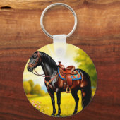 Majestic Black Horse mit Sattel Schlüsselanhänger (Vorderseite)