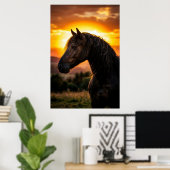 Majestic Black Horse Sunset Poster | Elegant Weste (Heimbüro)