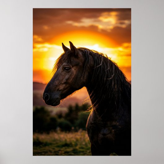 Majestic Black Horse Sunset Poster | Elegant Weste (Vorne)