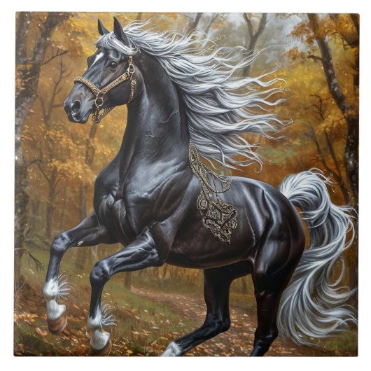 Majestic Black Horst in einem Herbstwald Fliese (Vorderseite)