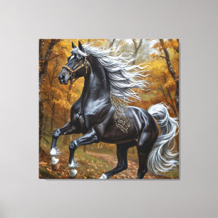 Majestic Black Horst in einem Herbstwald Leinwanddruck