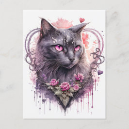 Majestic Black Kitty Cat Witz | Halloween Postkarte