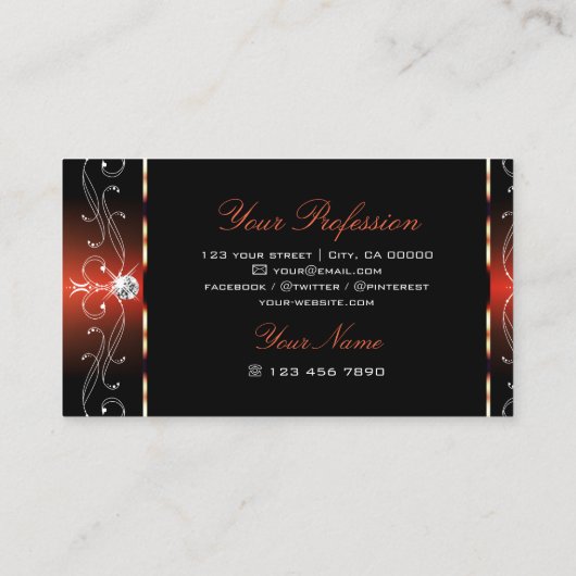 Majestic Black Orange Red Verziert Borders Ornamen Visitenkarte (Rückseite)