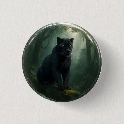 Majestic Black Panther Jungle 3D Button mit Tiefe (Vorderseite)