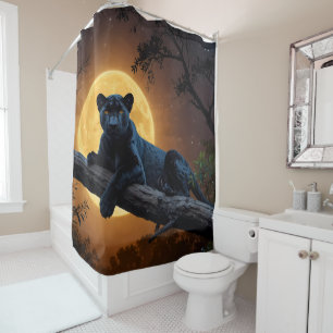 Majestic Black Panther on Tree with Moon Duschvorhang