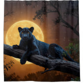 Majestic Black Panther on Tree with Moon Duschvorhang (Vorderseite)