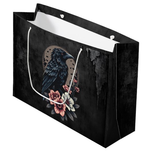 Majestic Black raven Große Geschenktüte (Vorderseite Schrägansicht)