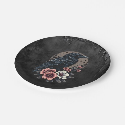 Majestic Black raven Pappteller (Schrägansicht)