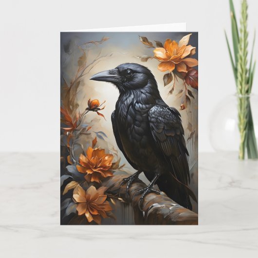 Majestic Black Raven Portrait Trees Moon Blank Karte (Vorderseite)